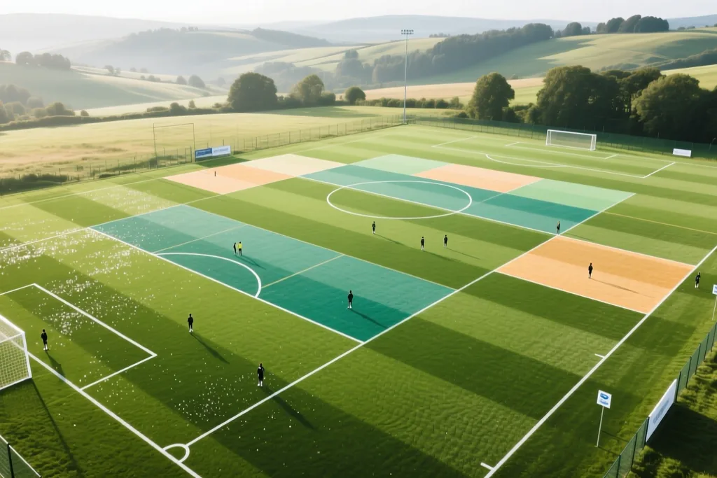 An aerial view of a pitch divided into zones