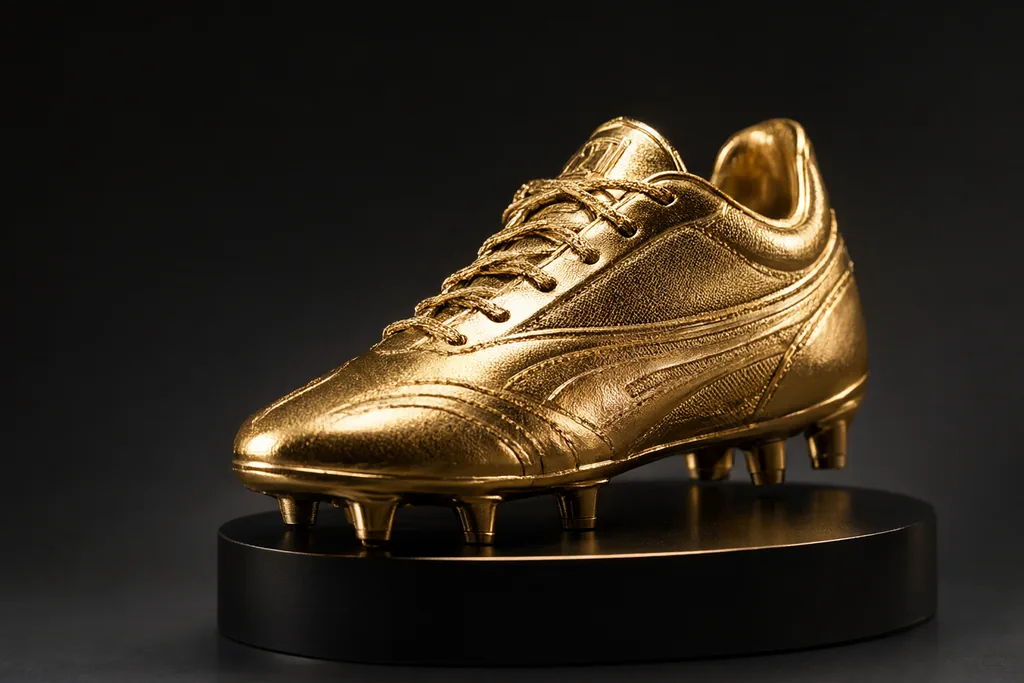 A golden boot on a minimal pedestal