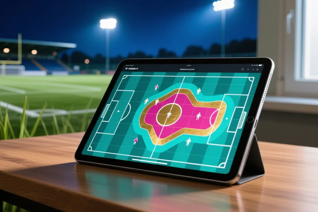 An analyst's tablet showing a player heat map