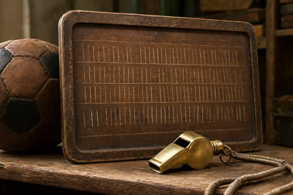 A vintage record board and a leather ball